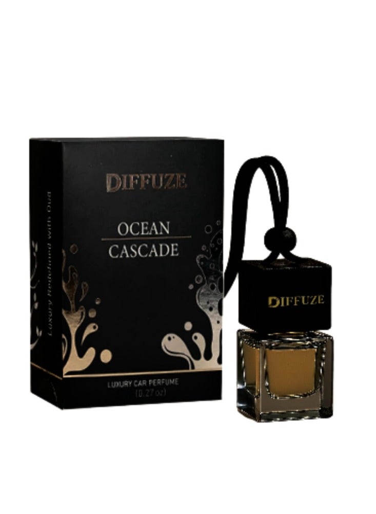 DIFFUZE Premium  Car Hanging Air Freshener Pod with Wooden Lid - Luxury Car Perfume with Essential Oil | Ocean Cascade Scent | Long Lasting Car Air Freshener | Best Gift For Car Lovers | 10 ML - Image 1